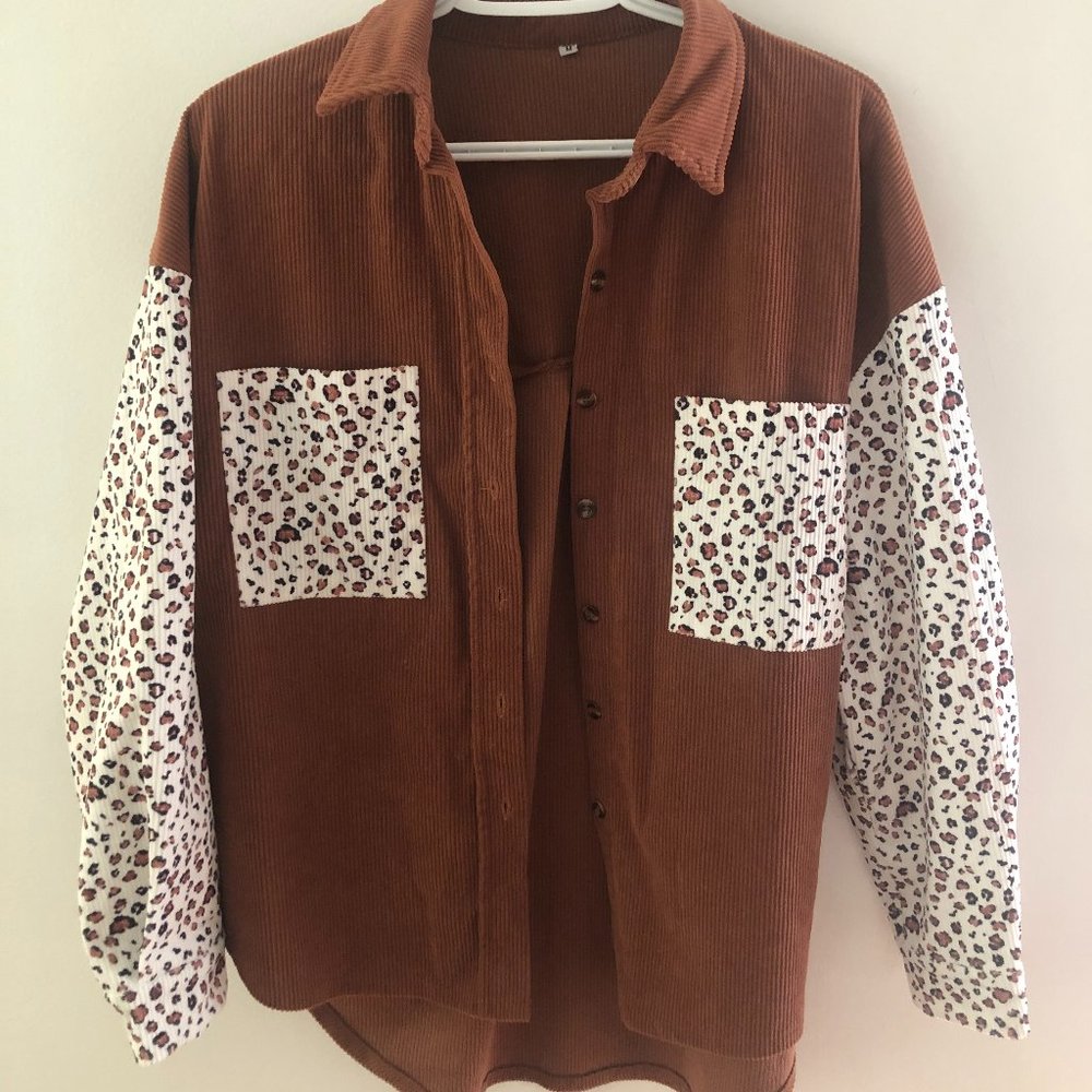 Womens Corduroy Button Down Shirts Boyfriend Long Sleeve Oversized Jacket